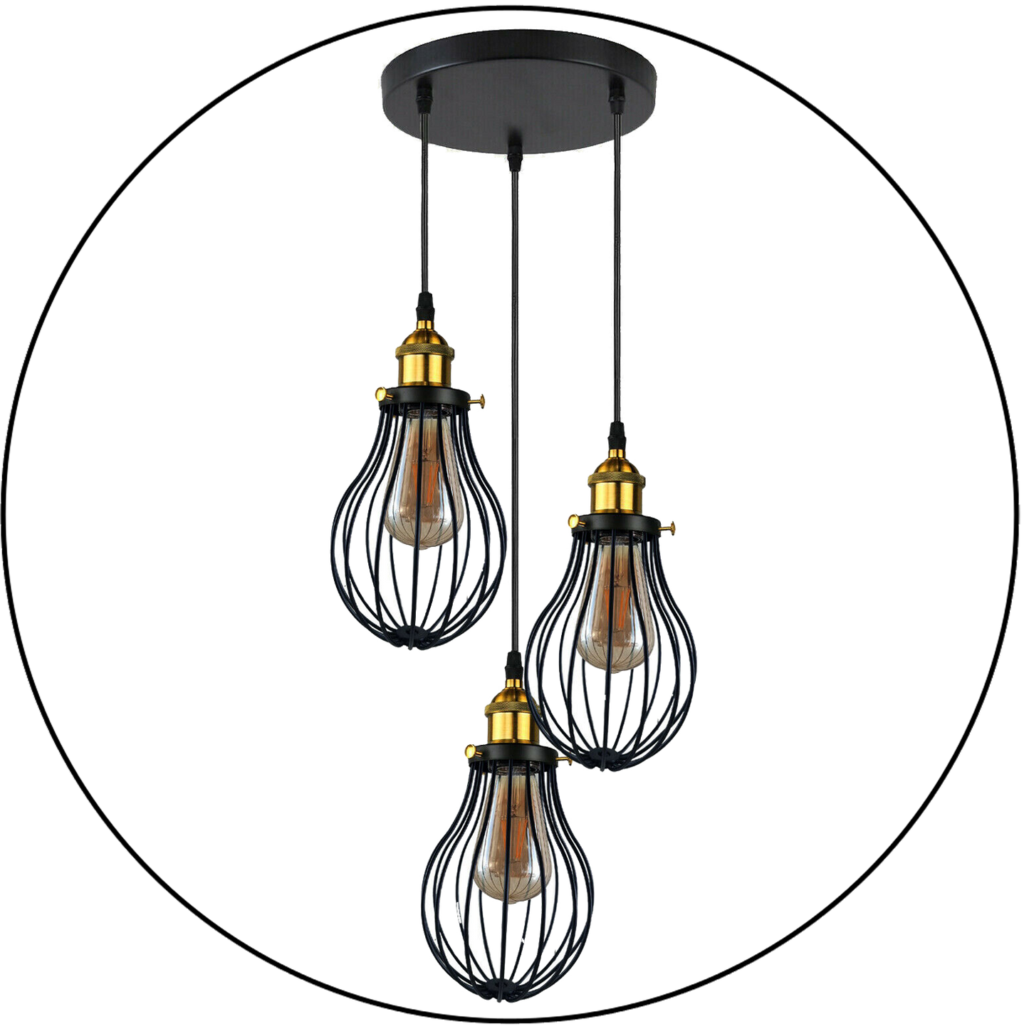 Industrial 3 heads Black hanging Pendant Ceiling Light Cover Decorative Cage light fixture~3445-2