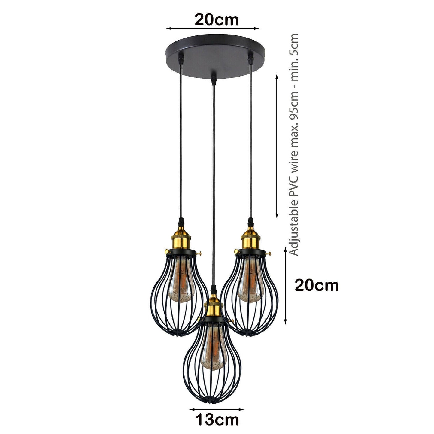 Industrial 3 heads Black hanging Pendant Ceiling Light Cover Decorative Cage light fixture~3445-3