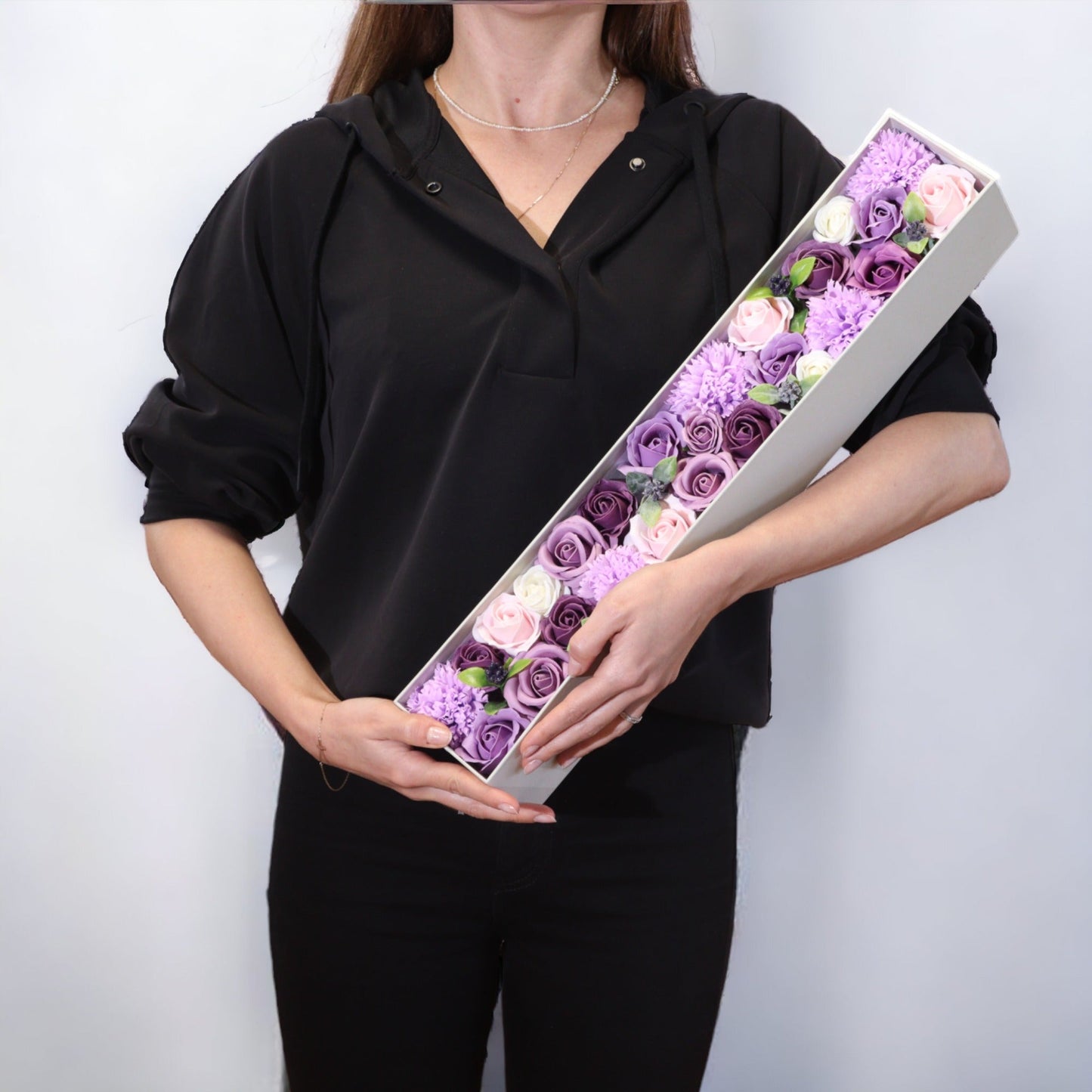 Extra Long - Lavender Rose & Carnation Soap Flower Bouquet-1