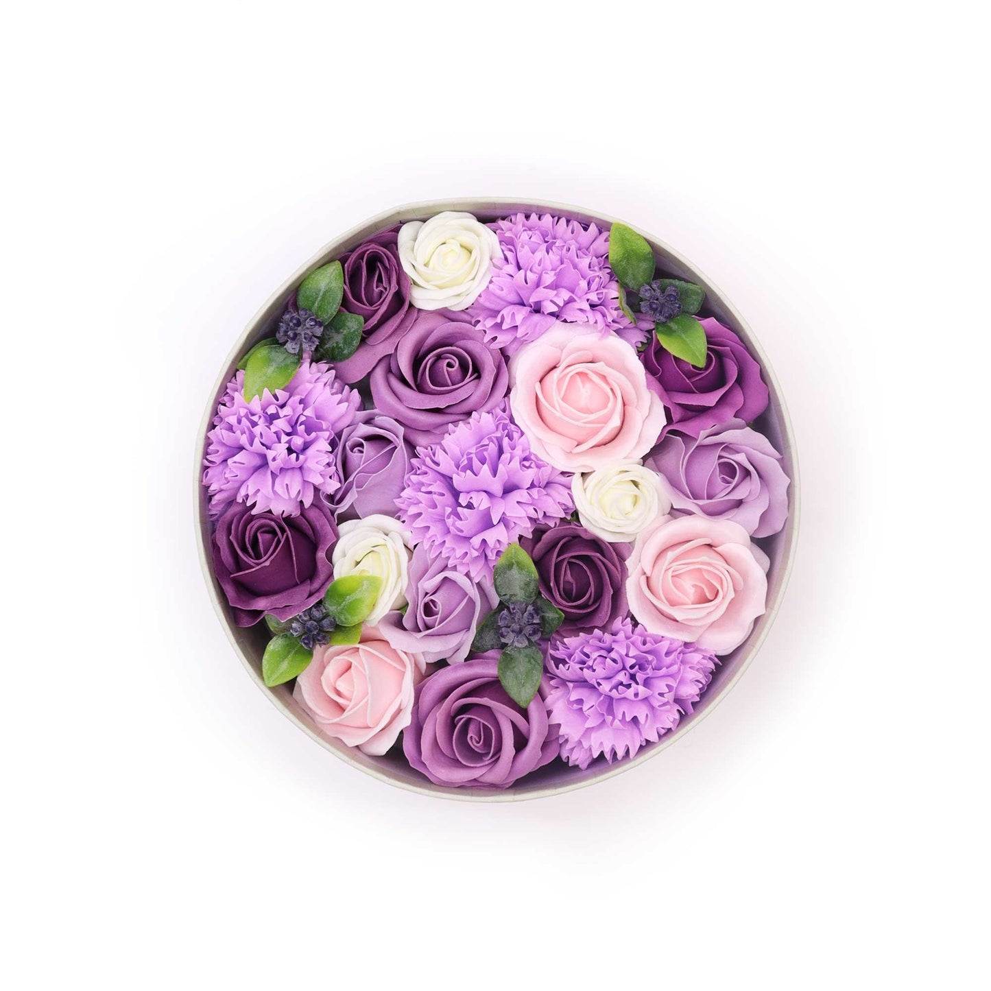 Round Box - Lavender Rose & Carnation Soap Flowers-2
