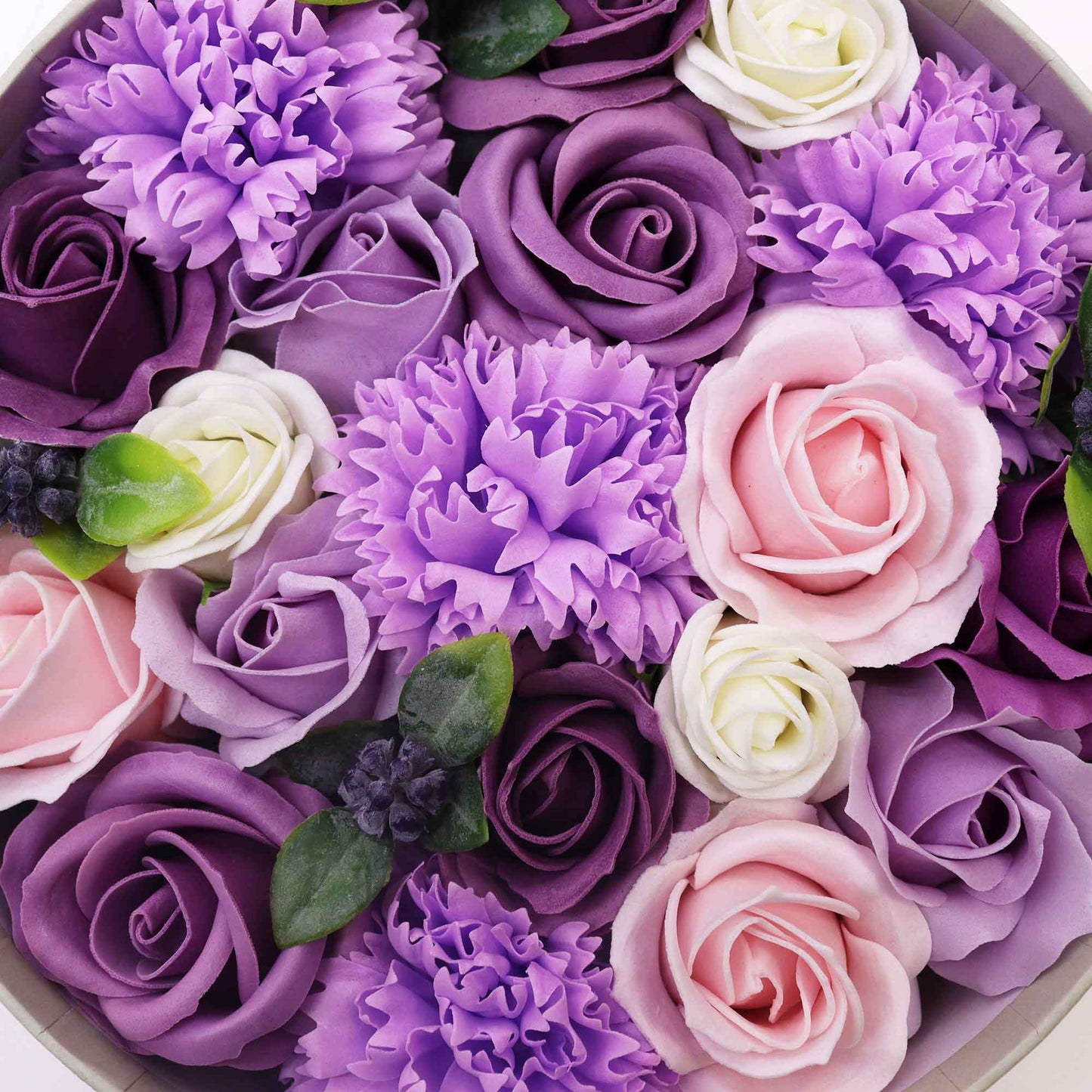 Round Box - Lavender Rose & Carnation Soap Flowers-4