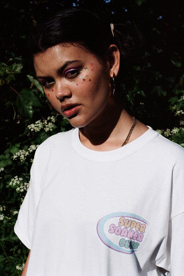 White Short Sleeved T-shirt With Super Soaker Print-1