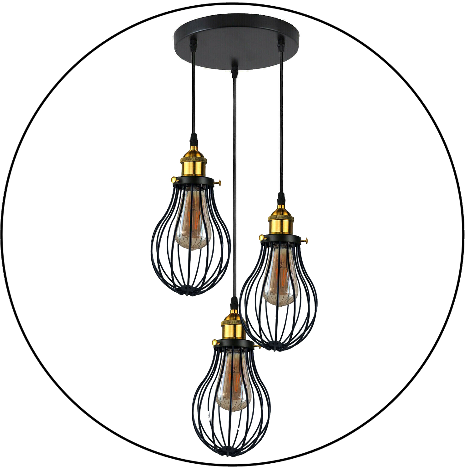 Industrial 3 heads Black hanging Pendant Ceiling Light Cover Decorative Cage light fixture~3445-2