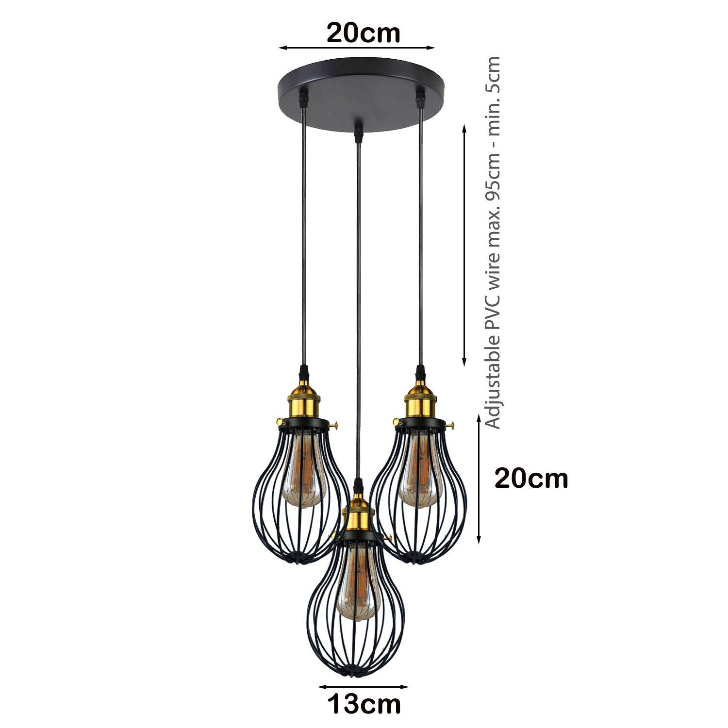 Industrial 3 heads Black hanging Pendant Ceiling Light Cover Decorative Cage light fixture~3445-3