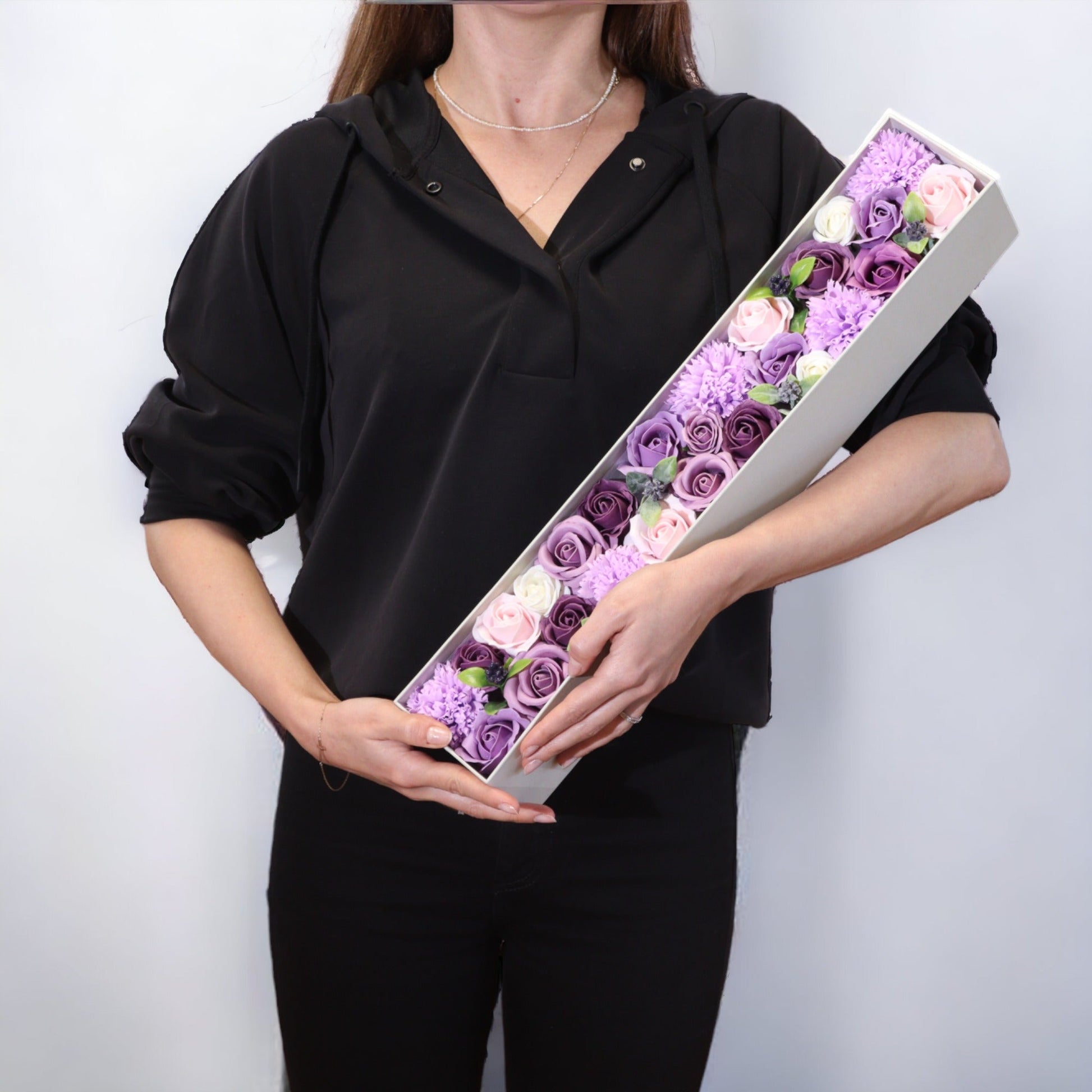 Extra Long - Lavender Rose & Carnation Soap Flower Bouquet-1