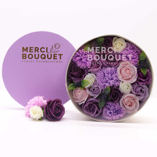 Round Box - Lavender Rose & Carnation Soap Flowers-0